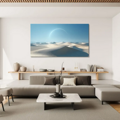 Cool whites and creams create a tranquil, futuristic atmosphere suitable for minimalist interiors.