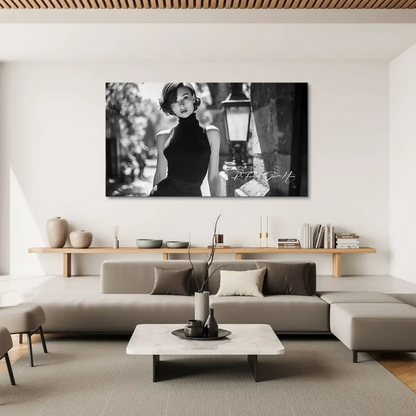 Black and white chic woman in Parisian street art canvas