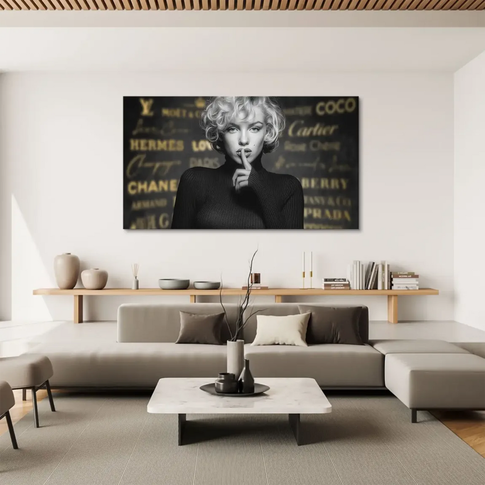 Close-up of Marilyn Monroe's face with curled blonde hair and classic makeup from the same canvas.