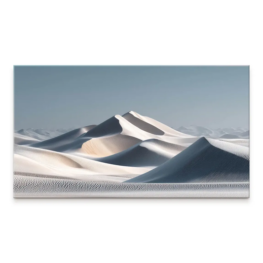 Ivory dunes canvas print with smooth white sand textures under a pale blue sky.