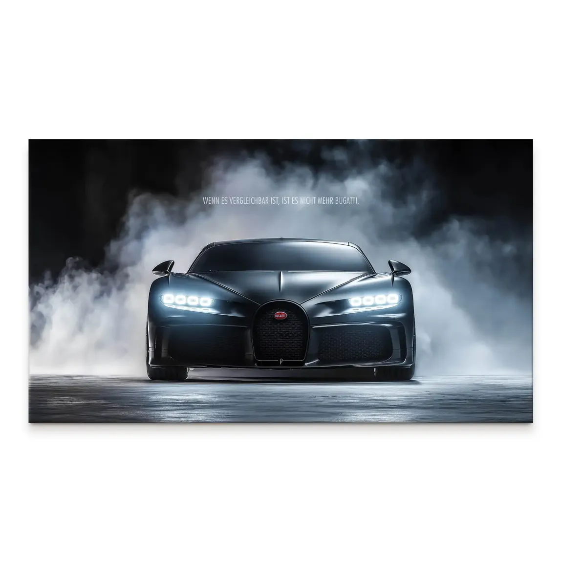 Bugatti Chiron canvas print - dark grey car under spotlight