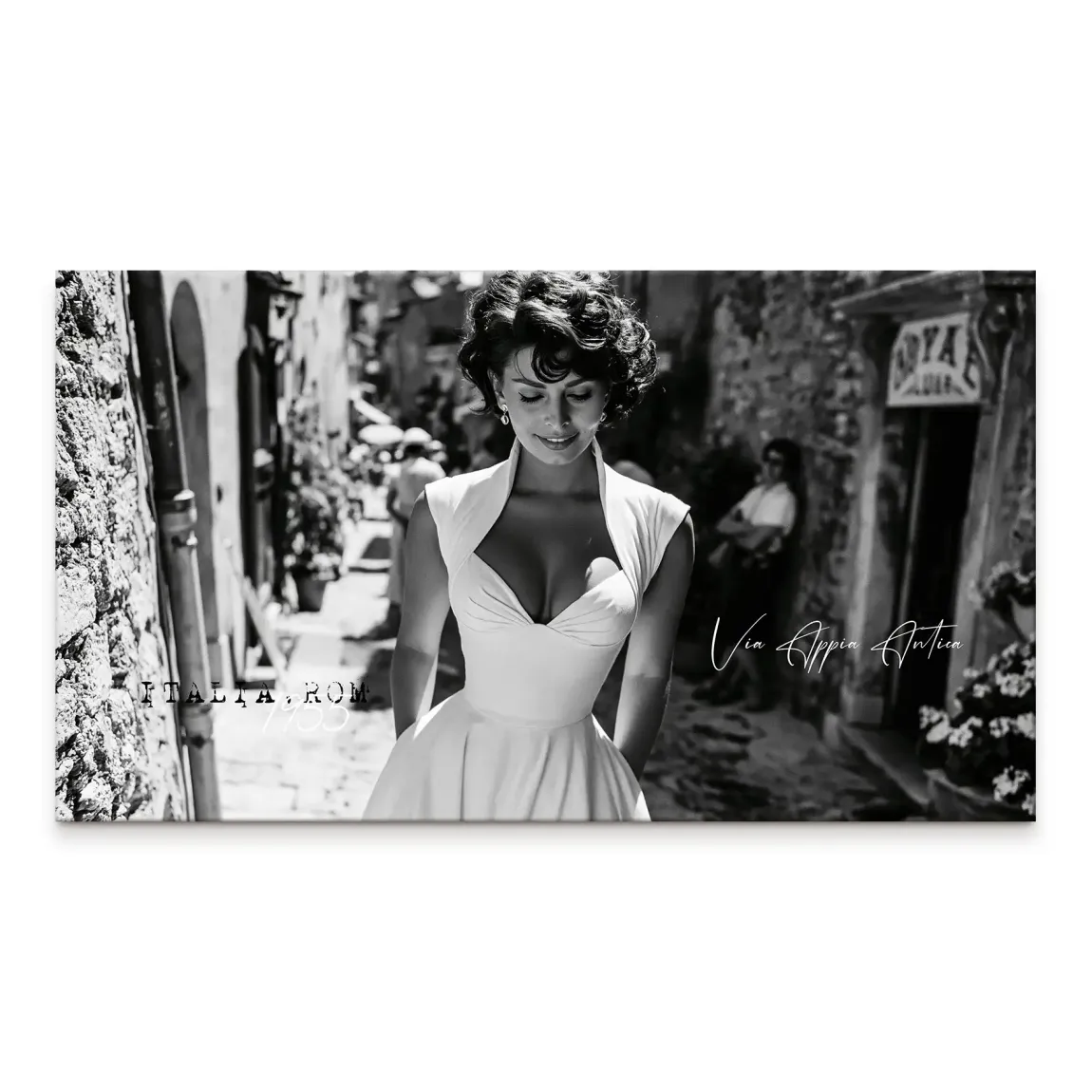 Sophia Loren Rome canvas portrait in black and white