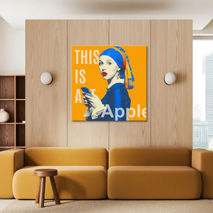 Vermeer-inspired portrait with smartphone in pop art style