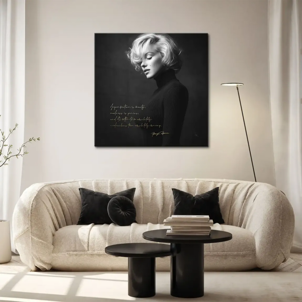 Gold script handwritten quote on Marilyn Monroe canvas