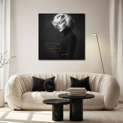 Gold script handwritten quote on Marilyn Monroe canvas