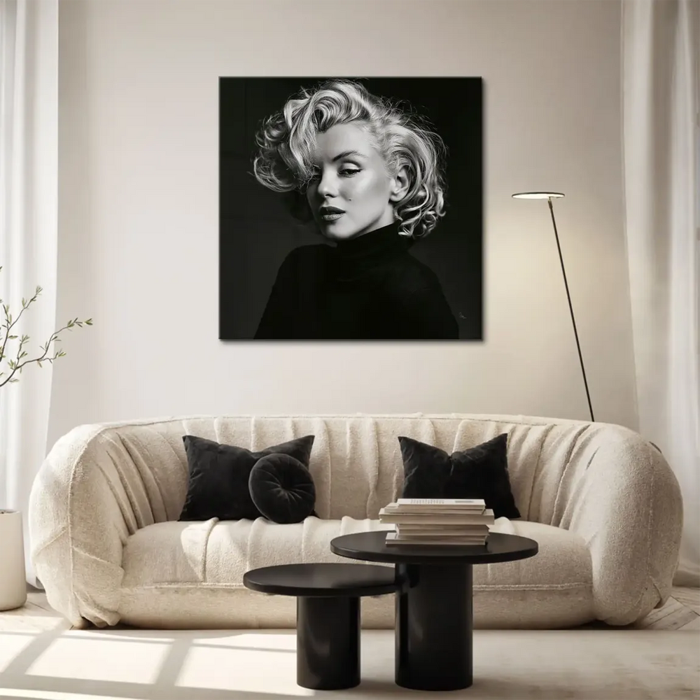 Timeless Marilyn Monroe portrait with classic Hollywood glamour in grayscale.