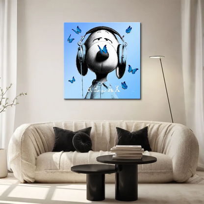 Close up of Snoopy's sketch like texture in a contemporary pop art style