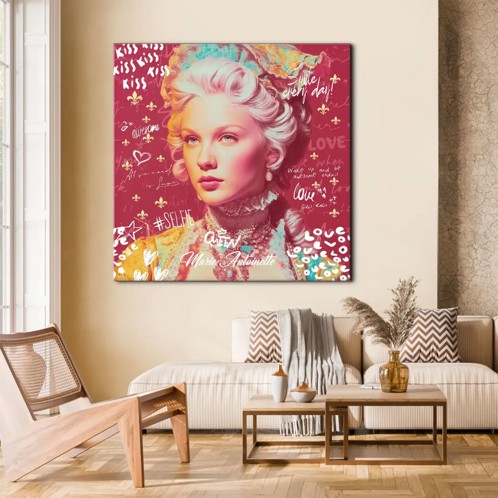 Gold fleur-de-lis motifs and QUEEN Marie Antoinette lettering adorn the artwork.