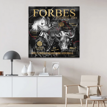 Urban pop graffiti style wall art featuring finance symbols and red graph lines
