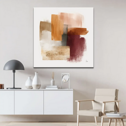 Earthy-toned canvas wall art combining burgundy and beige