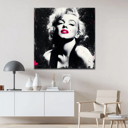 Distressed texture and paint splatters on bold Marilyn Monroe wall art