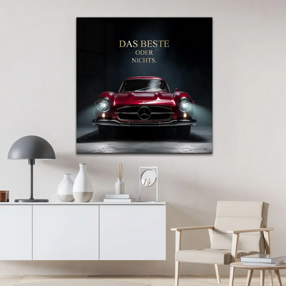 Symmetrical red Gullwing car canvas print highlighting timeless lines.