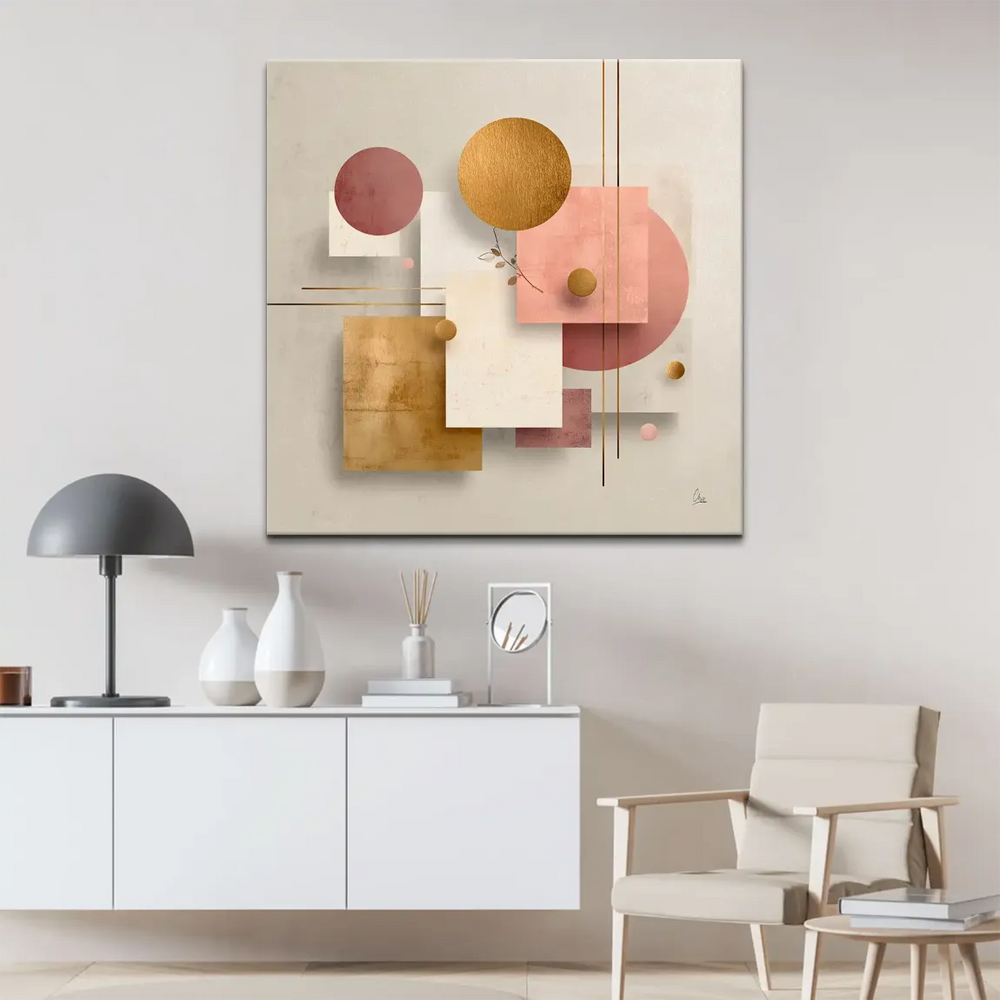 Delicate golden spheres and fine linear accents in a minimalist composition.