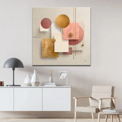 Delicate golden spheres and fine linear accents in a minimalist composition.