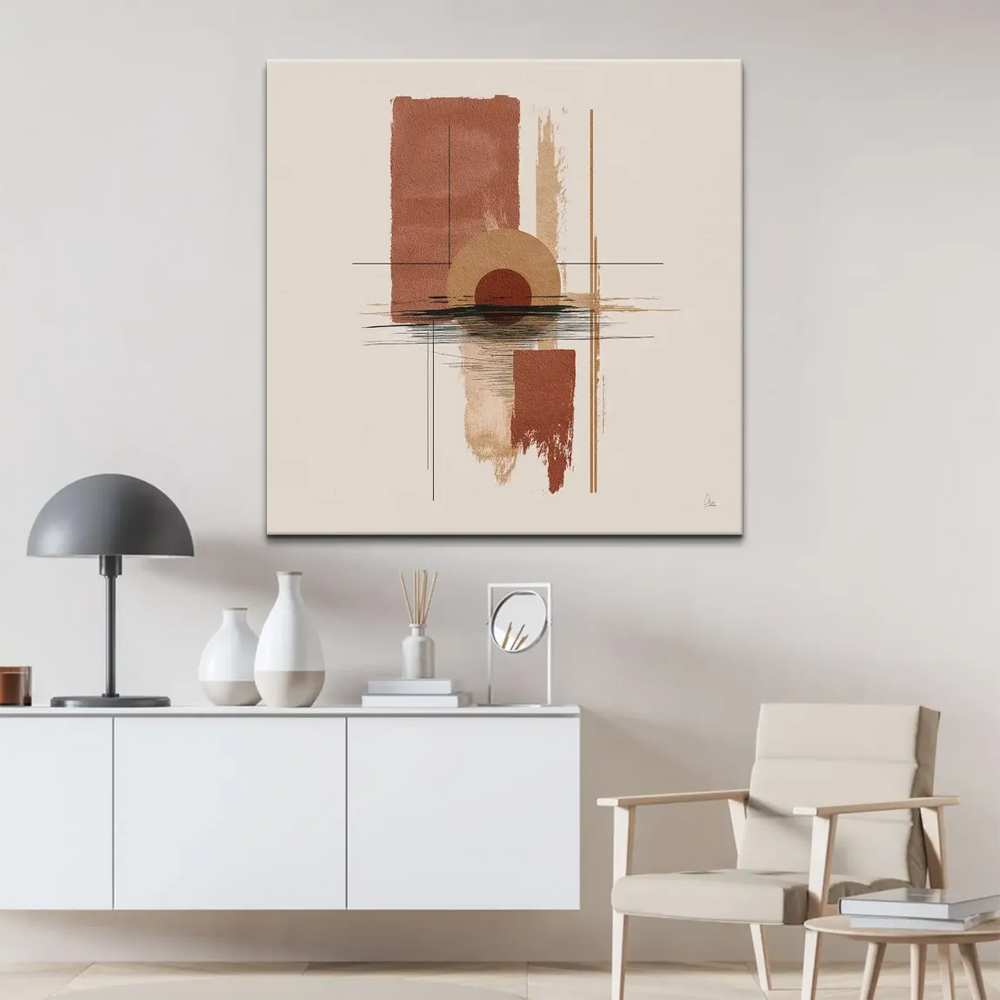 Textured brushstrokes add depth to an abstract desert-inspired wall art