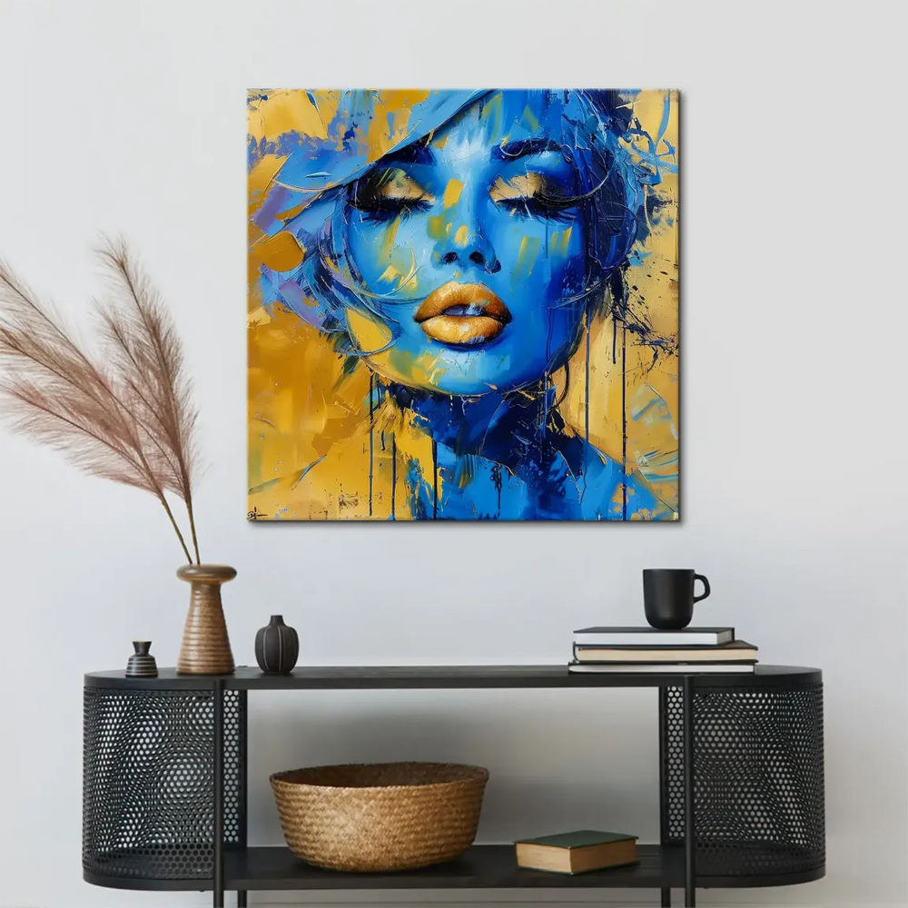 Textured brushstrokes and drips create a contemporary luxury wall art focal point.