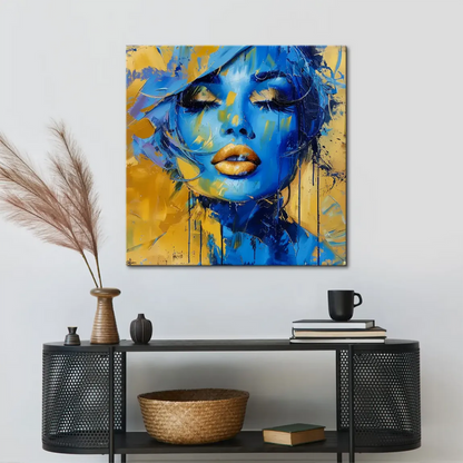 Textured brushstrokes and drips create a contemporary luxury wall art focal point.
