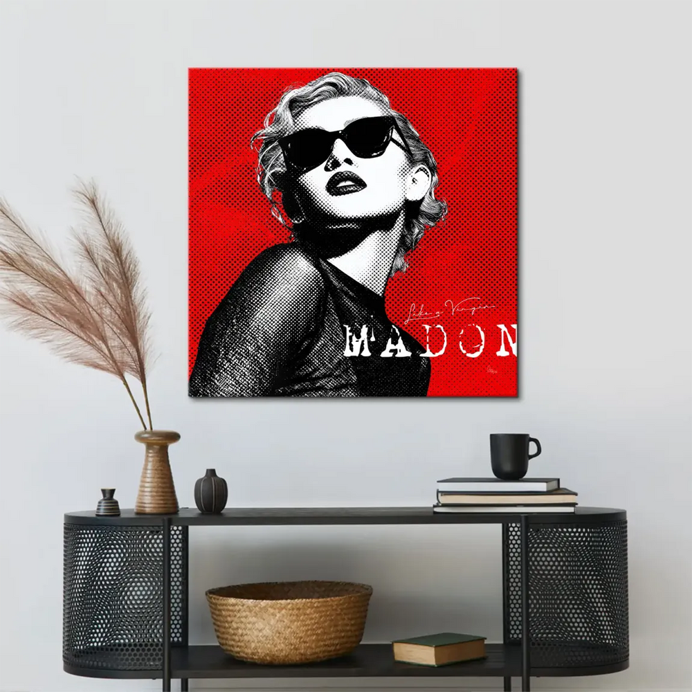 Iconic pop culture portrait on wall art with bold typography