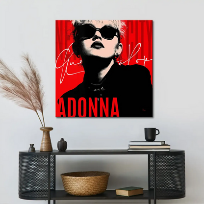 Madonna pop art canvas print with low-angle perspective and bold color palette