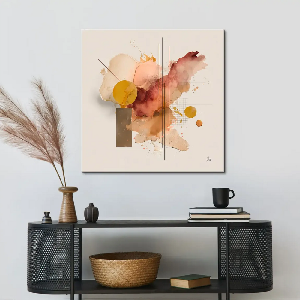 Geometric vertical lines and a subtle grid within the Amber Flow Canvas Picture.