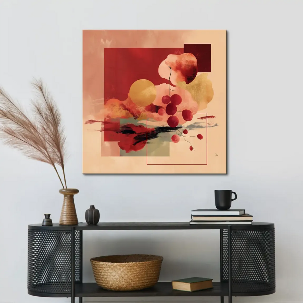 Geometric rectangles and a golden sphere in modern canvas painting