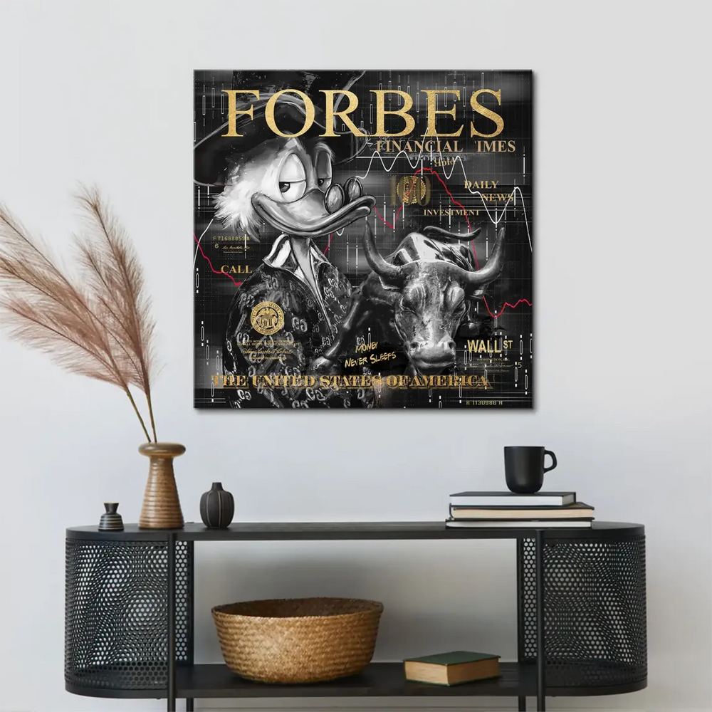 Modern office wall decor with wealth and investment theme
