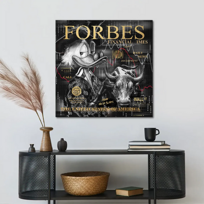 Modern office wall decor with wealth and investment theme