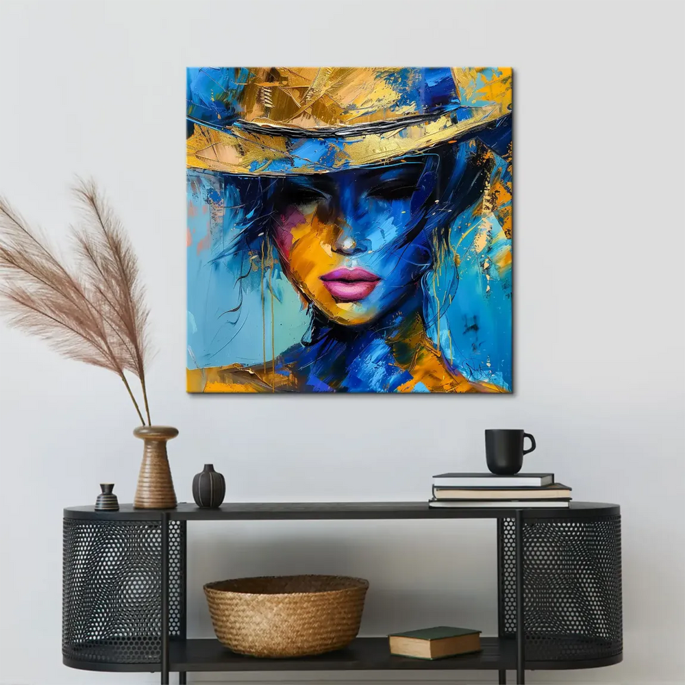 Close-up of bold brushstrokes and golden tones in Golden Shade art