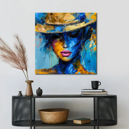 Close-up of bold brushstrokes and golden tones in Golden Shade art