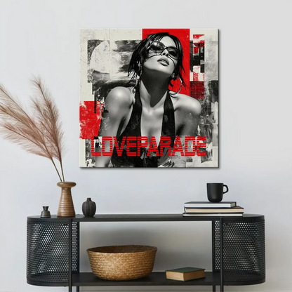 Contemporary wall art featuring a stylish woman in a black halter top