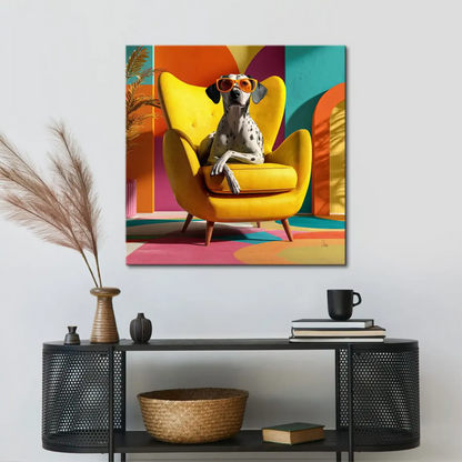 Close-up of yellow, teal, orange, and fuchsia colors in Sunny Seat artwork