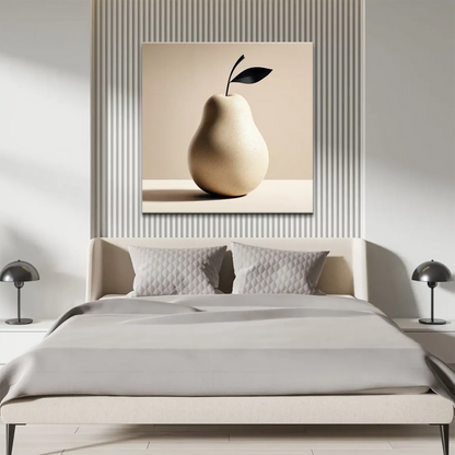 Close-up of a textured beige pear on canvas showing minimalist design.