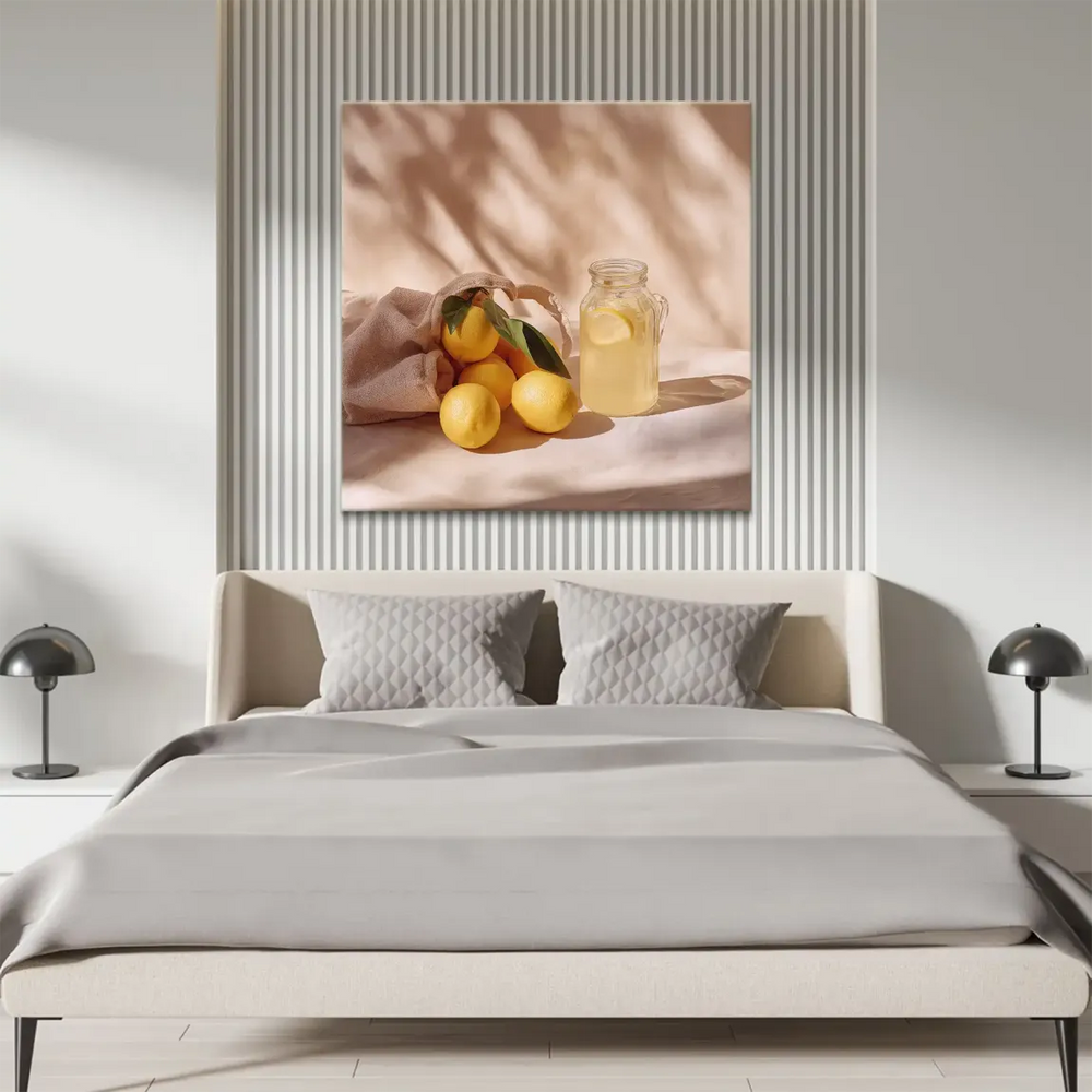 Lemons arranged on a beige surface with natural shadows