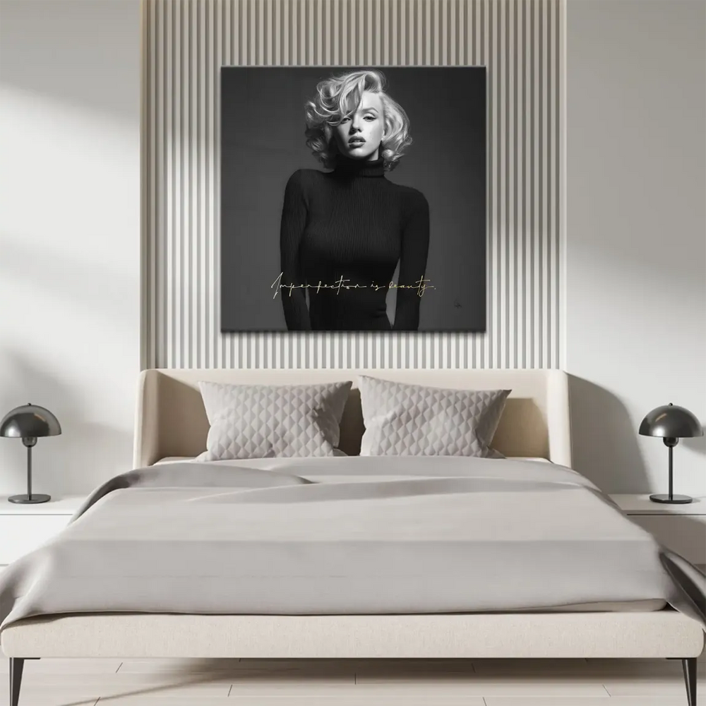 Iconic Marilyn Monroe wall art featuring a ribbed turtleneck in monochrome