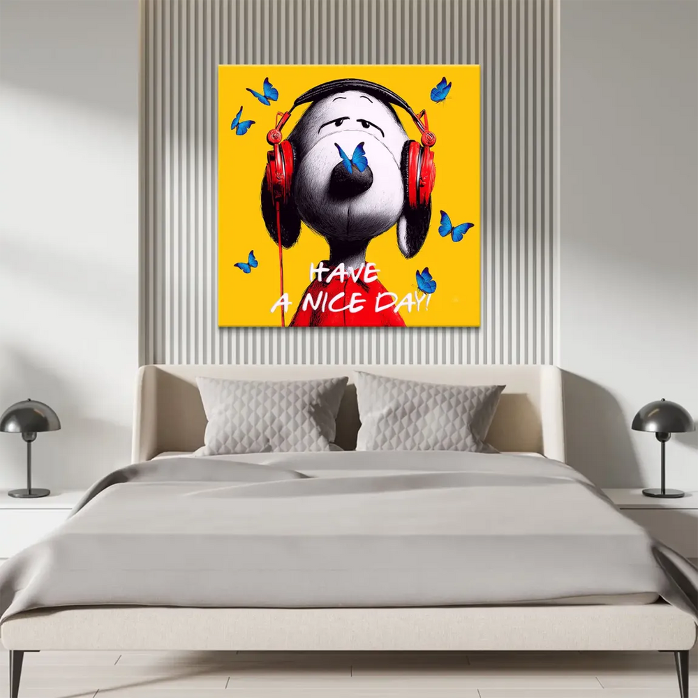 Cheerful Peanuts wall art on a sunny yellow background
