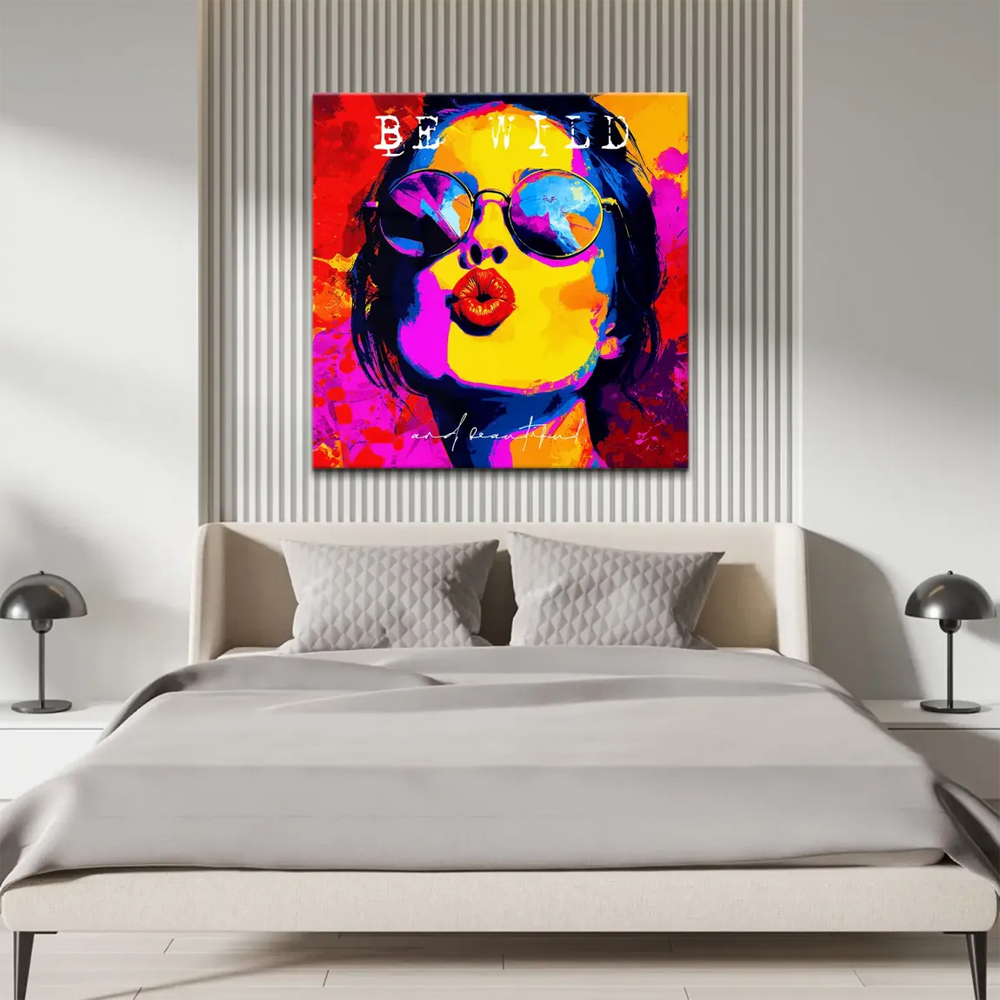 Vibrant pop art portrait with electric yellow, pink, and blue colors