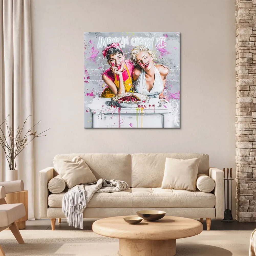 Stylized portrait mashup of two Hollywood icons in a glamorous, street-art inspired piece.