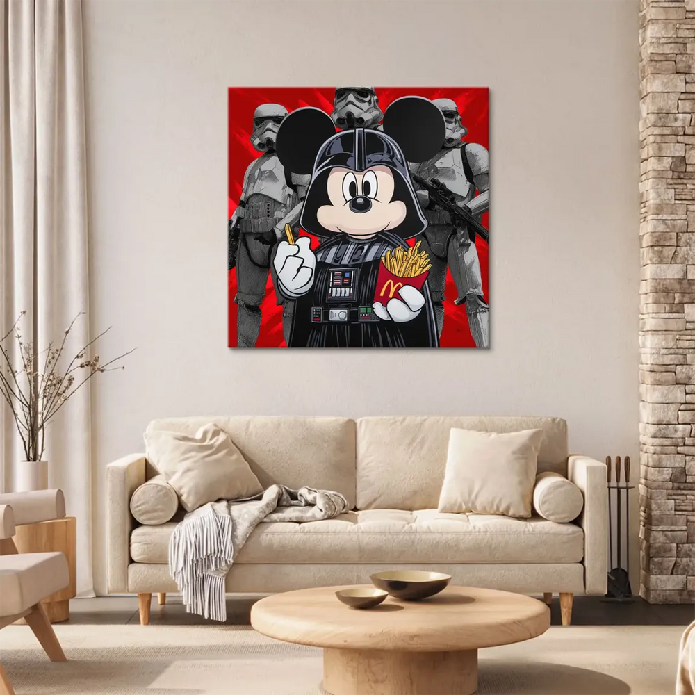 Playful wall art featuring a sci-fi cartoon crossover ideal for living rooms or offices