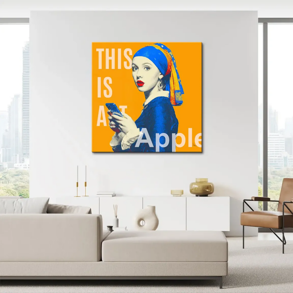 Graphic canvas art featuring witty text element