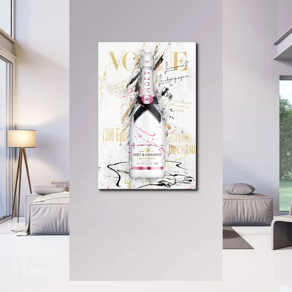 French script Le champagne featured in chic wall art