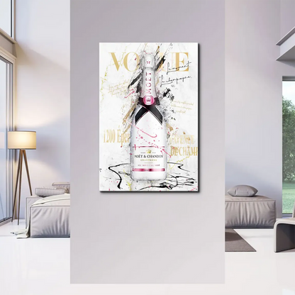 French script Le champagne featured in chic wall art