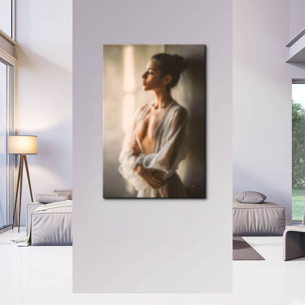 Shallow depth of field blurs the background to emphasize the contemplative gaze.