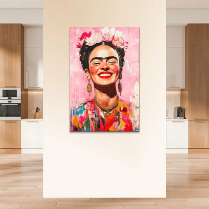Bright bohemian wall art featuring Frida Kahlo in vibrant colors