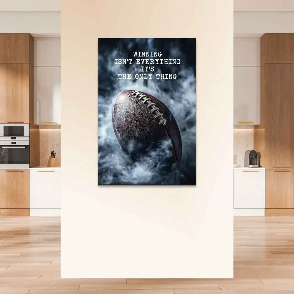 Bold white motivational slogan on a dark moody wall art canvas