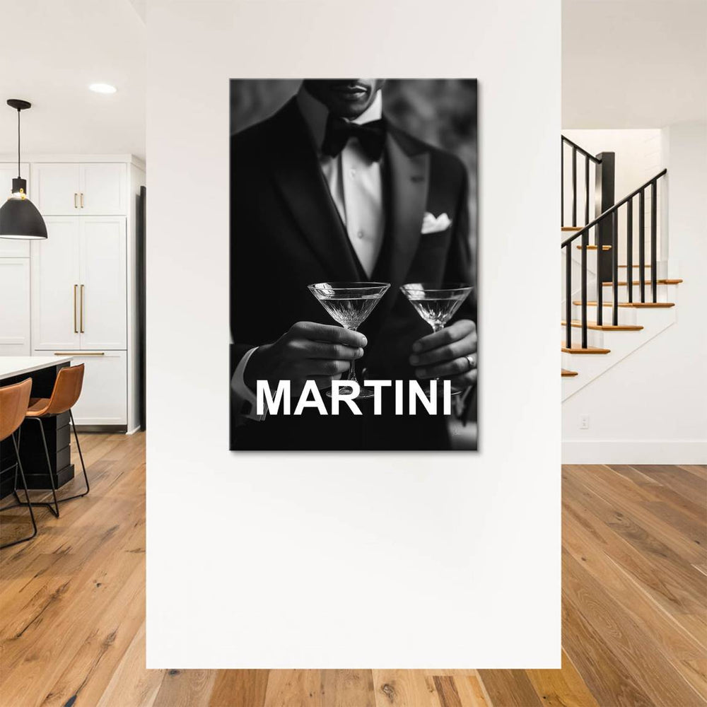 Bottom-anchored bold MARTINI text on the canvas print.