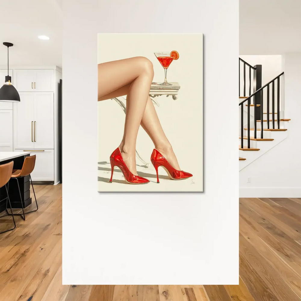 Contemporary canvas art with diagonal composition and red color palette