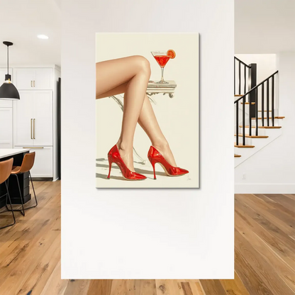 Contemporary canvas art with diagonal composition and red color palette