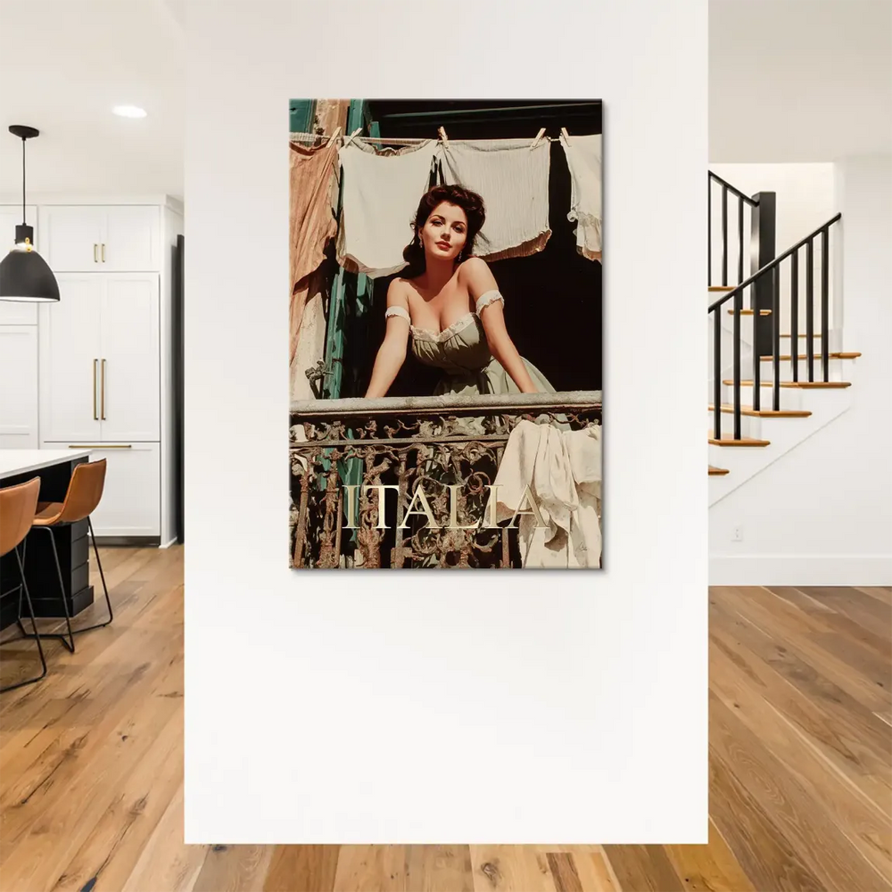 Mid-century Italian-inspired wall art featuring a glamorous woman and warm colors