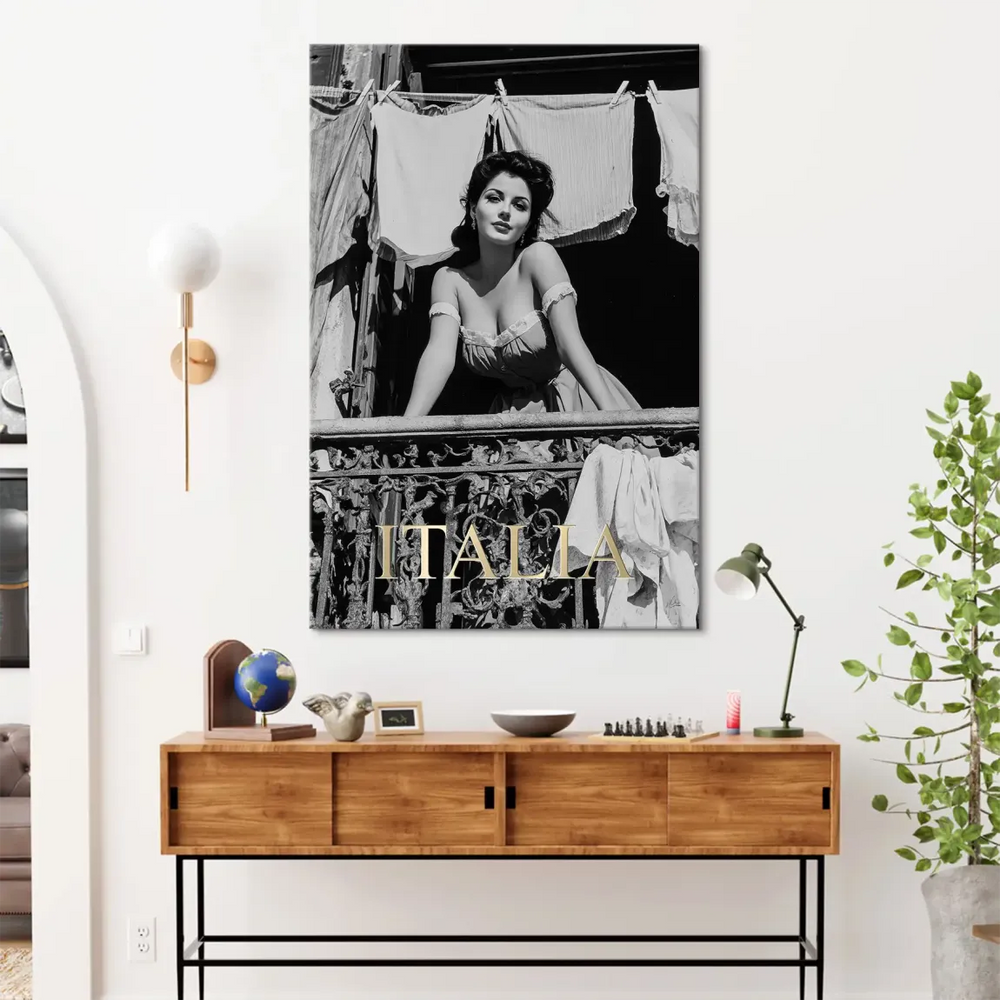 Golden Italy inscription on a vintage European portrait canvas