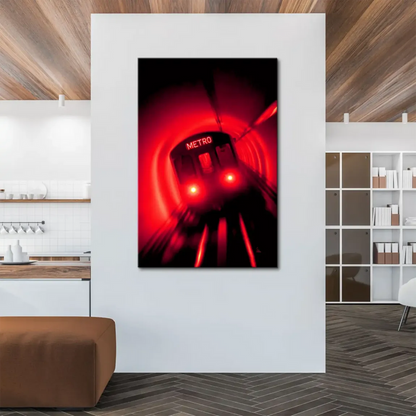 High-contrast black tunnel with red reflections and motion blur in Metro Art